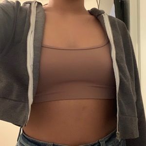 Dark Grey Crop Top Zip Up Hoodie